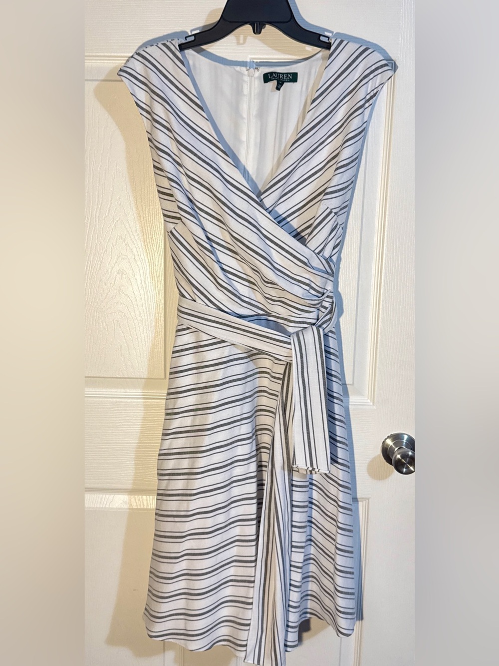 Ralph Lauren Striped Wrap Midi Dress - White and Black